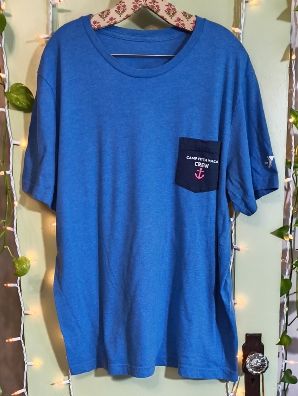 Men's 🆓 the YMCA Camp Fitch Crew Anchor Blue Pocket T-shirt XL